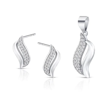 komplet srebrnej biżuterii - kolczyki i zawieszka z cyrkoniami