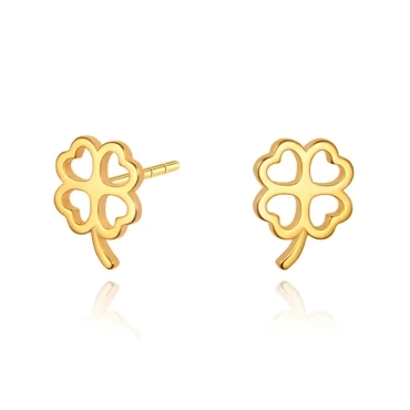 srebrne kolczyki pozłacana czterolistna koniczyna