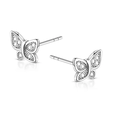 srebrne kolczyki motyle z cyrkoniami