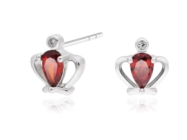 srebrne kolczyki z cyrkoniami korona