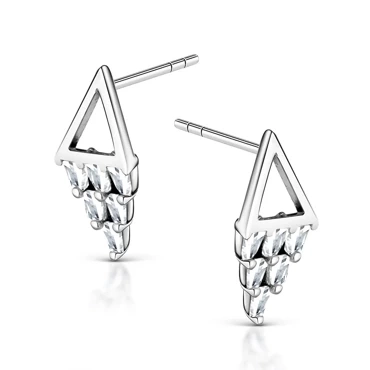 srebrne kolczyki z cyrkoniami trójkąty