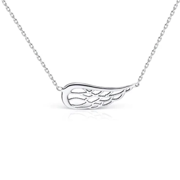 srebrny naszyjnik z ażurowym skrzydłem anioła