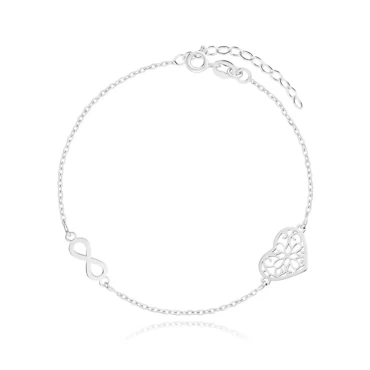 srebrna bransoletka celebrytka serce i znak nieskończoności