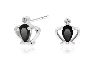 srebrne kolczyki z cyrkoniami korona