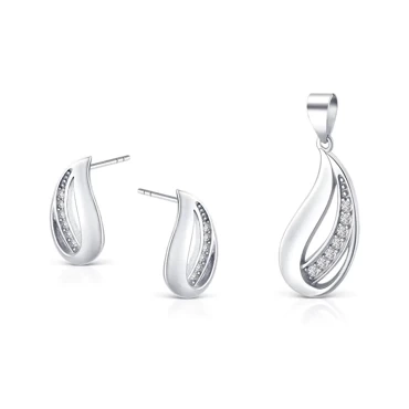 komplet srebrnej biżuterii - kolczyki i zawieszka łezka z cyrkoniami