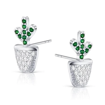 srebrne kolczyki kaktusy z cyrkoniami