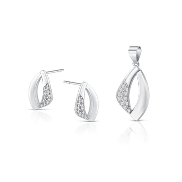 komplet srebrnej biżuterii - kolczyki i zawieszka z cyrkoniami