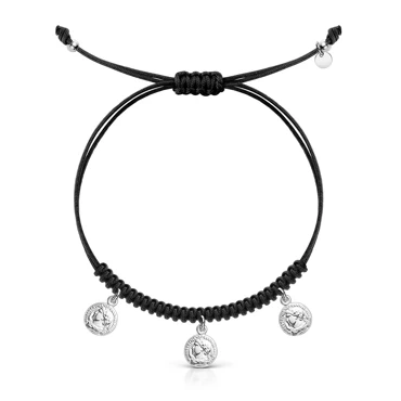 srebrna bransoletka na sznurku monety