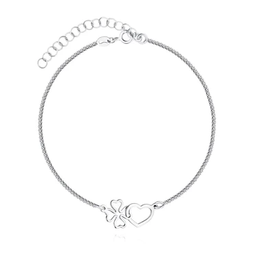 srebrna bransoletka z sercem i koniczyną
