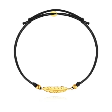 srebrna bransoletka na sznurku pióro