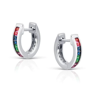 srebrne kolczyki koła z kolorowymi cyrkoniami 14 mm