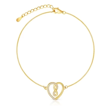 srebrna pozłacana bransoletka z sercem i nieskończonością