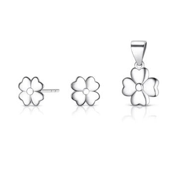 komplet srebrnej biżuterii - kolczyki koniczyny i zawieszka koniczyna