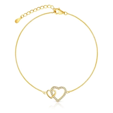 srebrna pozłacana bransoletka z sercami