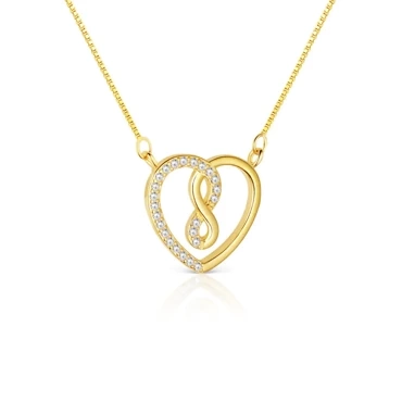 srebrny pozłacany naszyjnik serce nieskończoność z cyrkoniami